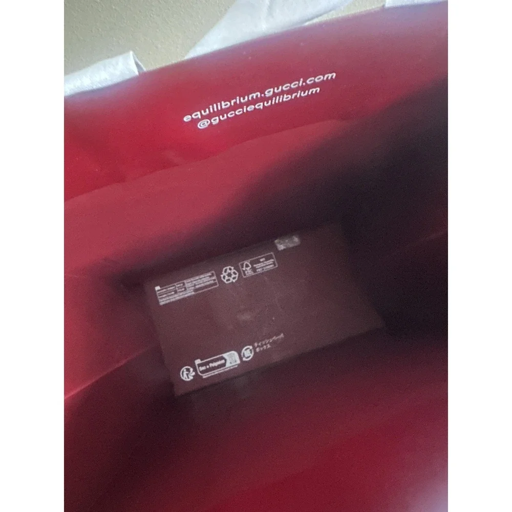 Gucci Store‎ Shopping Gift Bag Burgundy Glossy Paper Large White Ribbon Handles